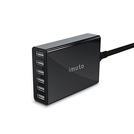 iMuto USB Charger 50W/10A 6-Port Desktop Charging Station Wall Charger with Smart Power Tech, Multi-Port USB Charger for iPhone 7 6s / 6 / 6 Plus, iPad Air 2 mini, Galaxy S6 and More (Black)