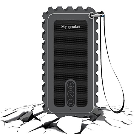 KONG KIM Portable Outdoor Bluetooth Speaker, Water Resistant IPX7 Wireless Shower Speaker with Microphone, 10W Output Power with Enhanced Bass - Gray