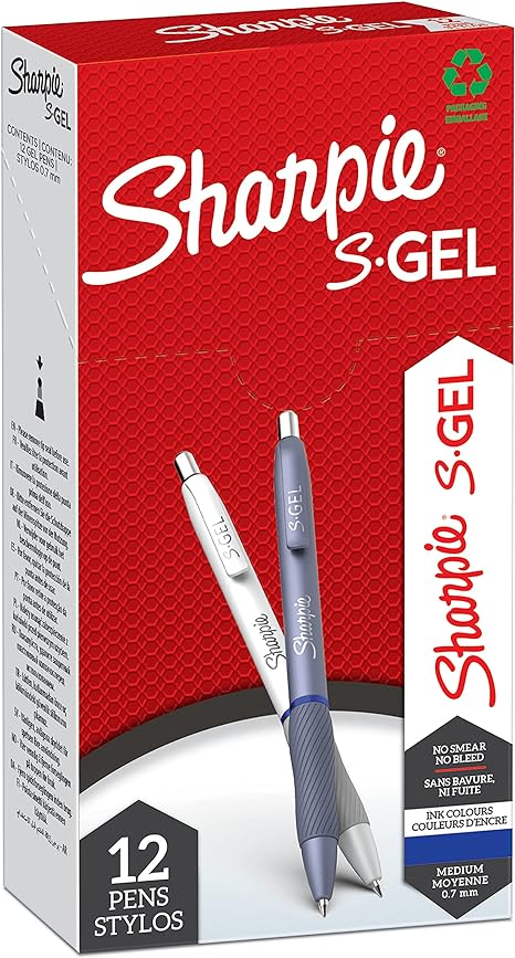 Sharpie S-Gel | Gelschreiber | mittlere Spitze (0,7&nbsp;mm) | Schäfte in Eisblau und Perlweiß | blaue Tinte | 12&nbsp;Stück