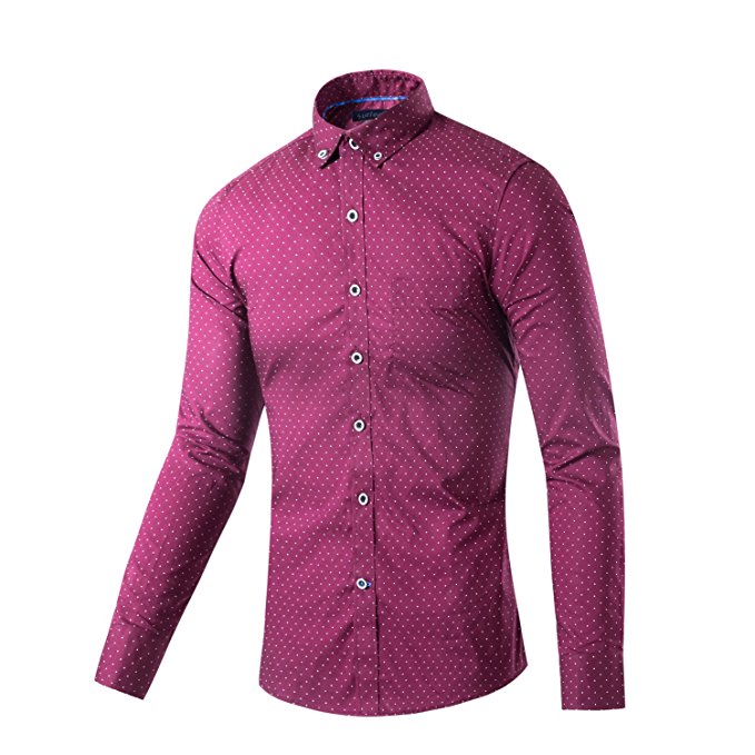 SUCFORST Men's Premium Casual Printed Slim Fit Inner Contrast Dress Shirts