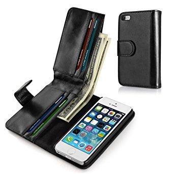 TNP iPhone SE / 5S / 5G/ 5 Wallet Case - Synthetic Leather Wallet Case Flip Cover with Credit ID Card Slots and Money Pocket for Apple iPhone 5 5G 5S SE (Black)