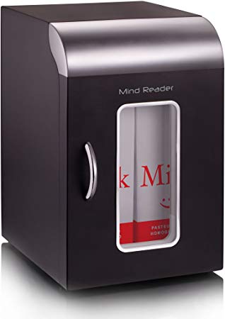 Mind Reader Compact Portable Personal Mini Fridge, For Home, Office, Six Can Capacity, Holds 2 Quarts of Milk, Black