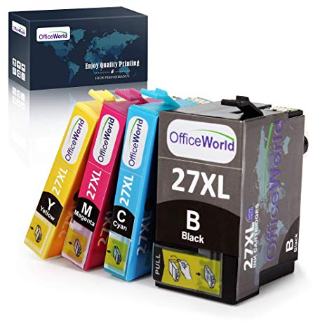 OfficeWorld Replacement for Epson 27 27XL Ink Cartridges Compatible with Epson WorkForce WF-7710 WF-7720 WF-7210 WF-7610 WF-3620 WF-3640 WF-7110 WF-7620 (1 Black, 1 Cyan, 1 Magenta, 1 Yellow)
