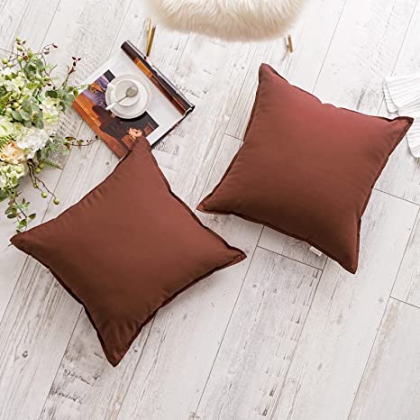 Jeanerlor 18"x18" Solid Cotton Linen Decoration Throw Pillow Case with Zipper Euro Sham Cushion Case Cool Pillow Cover Delicate Decorative Pillowcase for Chair/Bed/Couch,2 Packs, Reddish Brown