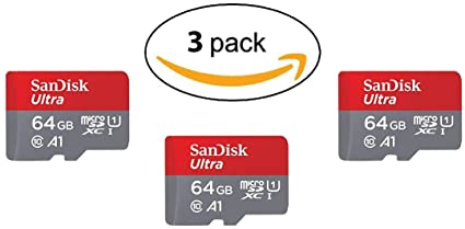 SanDisk Ultra 64GB microSDXC UHS-I Card with Adapter(SDSQUAR-064G-GN6MA), 3 Pack(64GB)