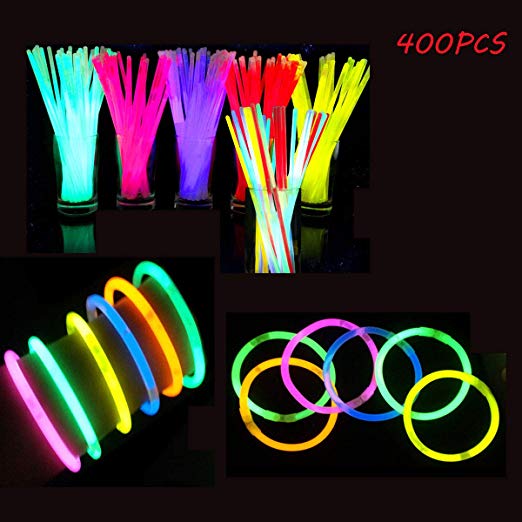 Kariyee Glow Sticks Bulk 400pk 8" Glowsticks (Total 800PCS) ; Glow Stick Bracelets; Glow Necklaces in The Dark Light Up Party Supplies with 400 Bracelet Connectors for Kids and Adults (400 Pack)