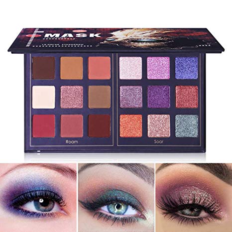 Pro 18 Colors Fashion Eyeshadow Palette Makeup Highly Pigmented Shimmer and Matte Blendable Waterproof Long Lasting Eye Shadow Powder Creamy (Roam & Soar)