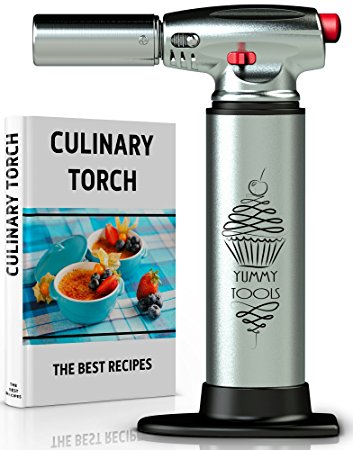 BEST CULINARY TORCH - Chef Torch for Cooking Crème Brulee - Aluminum Hand Butane Kitchen Torch – Blow Torch with Adjustable Flame – Cooking Torch – Perfect for Baking, BBQs, and Crafts   Recipe e-Book