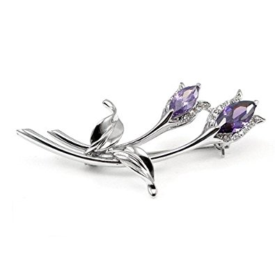 Glamorousky Elegant Flower Brooch with Silver and Purple Austrian Element Crystals (438)