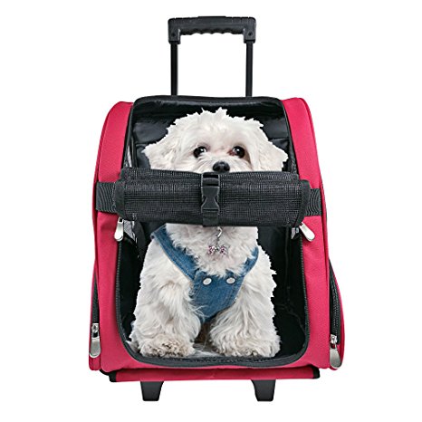 HARBO Pet Travel Carrier Rolling Backpack for Dogs Cats Small Animals Airline Travel Tote (Red, Blue)