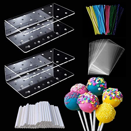 Cake Pop Stand Lollipop Holder : Lollipop Holder,Lollipop Sticks(50), Lollipop Wrappers(50) and Ties(100) for Baby Shower Halloween Candy Party Decorative Kit