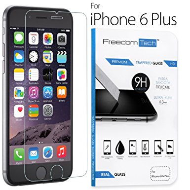 iPhone 6 Plus Screen Protector Premium Tempered Glass, FreedomTech iPhone 6 Plus Premium Tempered Glass Screen Protector for Apple iPhone 6 Plus 2015 model (For Apple iPhone 6 Plus)