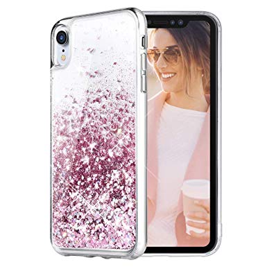 Caka iPhone XR Case, iPhone XR Glitter Case [Liquid Series] Sparkle Fashion Bling Luxury Flowing Liquid Floating Cute Glitter Soft TPU Clear Case for iPhone XR - (Rose Gold)