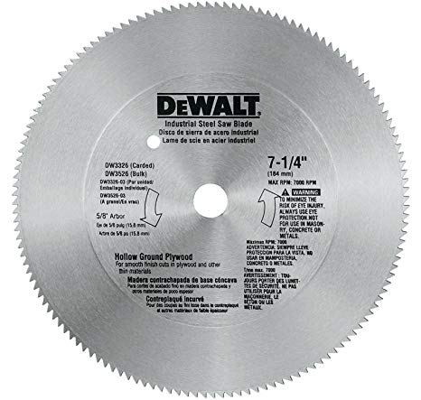 DEWALT DW3326 7-1/4-Inch 140 Tooth Hollow Ground Plywood Cutting Saw Blade with 5/8-Inch and Diamond Knockout Arbor