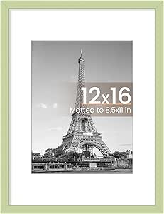 upsimples 12x16 Picture Frame, Display Pictures 8.5x11 with Mat or 12x16 Without Mat, Wall Hanging Photo Frame, Green, 1 Pack