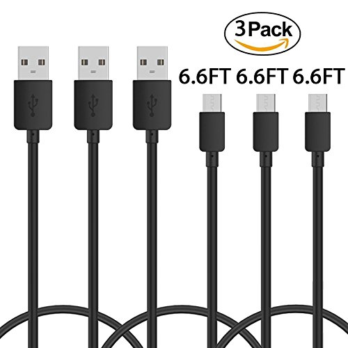 Micro USB Cable, 3-Pack 6.6ft Premium Micro USB Cable High Speed USB 2.1 A Male to Micro B Sync and Charging Cables for Samsung, HTC, Motorola, Nokia, Android, and More