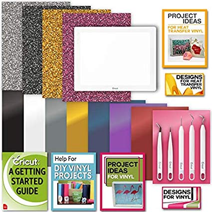 Cricut BrightPad Bundle: LightBox with Glitter Iron-On, Premium Vinyl, Essential Weeder Kit