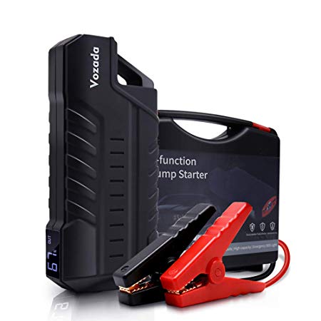 Vozada 800A Peak 18000mah 12V Car Jump Starter Pack - Auto Battery Booster Portable Power Bank Dual USB with LED Light and Smart Jumper Cables -up to 4.0L Gas or 3.0L Diesel Engine (Black)