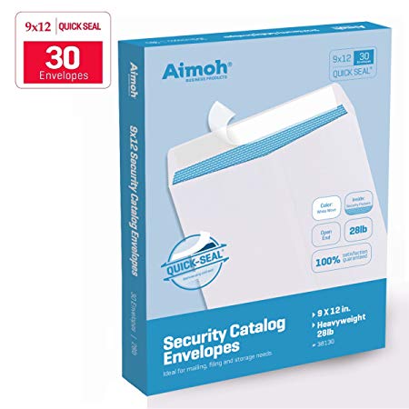 9 X 12 Self-Seal White Security Catalog Envelopes - 28lb - 30 Count (38130)