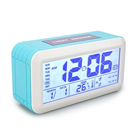 VADIV Digital Alarm Clock, CL02 Large Display Travel Clock with Touch Sensor Snooze & Backlight, Temperature, 2 Set Alarms, 3 Optional Weekday Modes Desk Clock for Bedroom, Kids