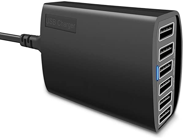 USB Desktop Charger, 60W 12A 6-Port USB Charging Station Multi Ports Desktop Charger Hubs Compatible with Smartphone/Tablets and More
