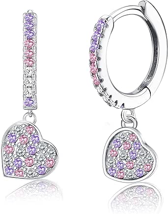 LOLIAS 925 Sterling Silver Huggie Creolen Ohrringe mit Herz Schmetterlings Stern Bunte Zirconia Kleine Baumeln Tropfen Creolen Ohrringe Schmuck für Damen Mädchen