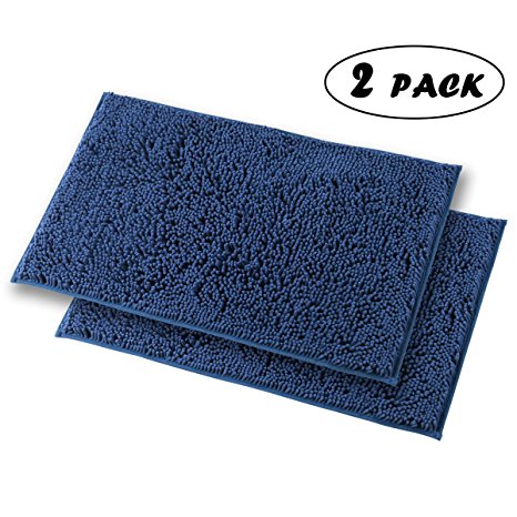 Mayshine bath mats for bathroom rugs Non slip Machine washable soft Microfiber 2 pack (20×32inches, Dark Blue)