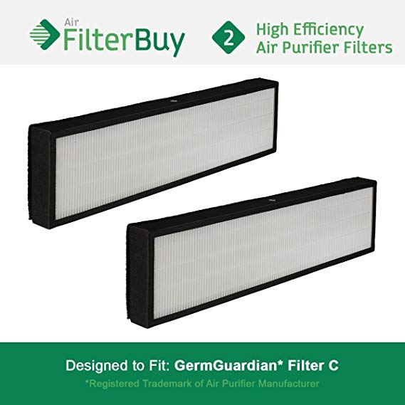 FilterBuy 2 GermGuardian Filter C, Part # FLT5000 & FLT5111, Compatible HEPA Air Purifier Filters. Designed to fit GermGuardian AC5000 Series Air Cleaning System.