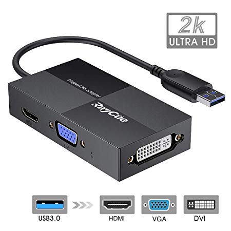 USB to HDMI VGA DVI, External Monitor Adapter, USB 3.0 to VGA Adapter, USB Multiple Monitor Adapter DisplayLink Video Converter 2K Full HD 2048x1152, Compatible for Windows, Mac OS X System [NO Linux]