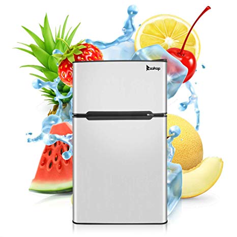 Kuppet 2-Door Mini Refrigerator Compact Refrigerator for Dorm,Garage, Camper, Basement or Office, Double Door Refrigerator and Freezer, Stainless Steel, 3.2 Cu.Ft, Silver