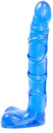 Doc Johnson Raging Hard-Ons - Slim Line - 7 Inch Ballsy (7.4 in. Long and 1.2 in. Wide) - Heavily Veined - Dildo - Great For Anal Beginners - Blue Jelly