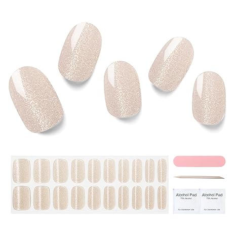 Semi Cured Gel Nail Strips, 20 pcs Gel Nail Stikers, Gel Nail Wraps Semi Cured, Salon-Quality, 2 Weeks Long Lasting