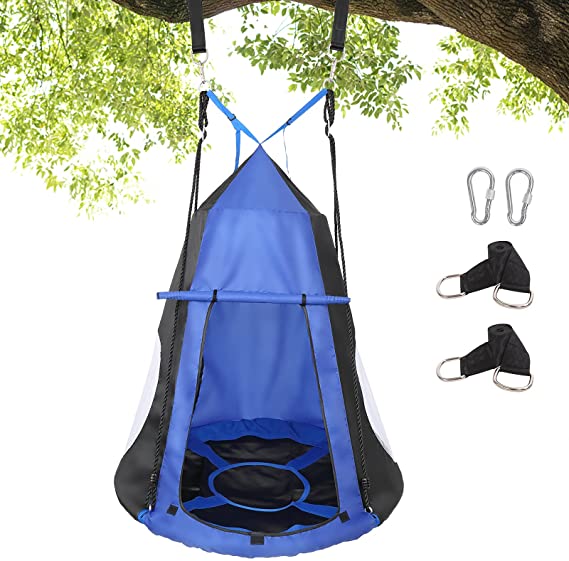 JOYMOR 2 in 1 Hanging Swing, Detachable Swing Tent, 40” Saucer Swing for Kids Outdoor, Adjustable Height Tree Swing, Max Capacity 550 LBS