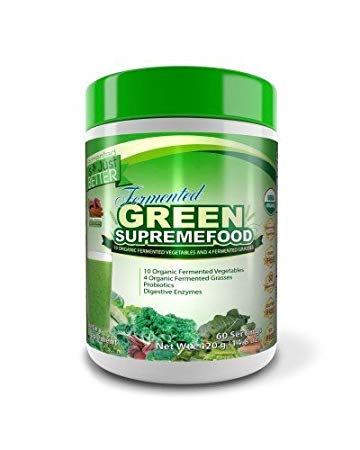 Divine Health Organic Fermented Green Supremefood - 10 Vegetables   4 Grasses, Probiotics, Non-GMO, Enzymes, Fiber - 420g, 14.8 oz Apple Cinnamon Flavor (60 Day Supply)