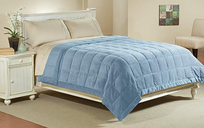 Aeolus Down Luxlen Full/Queen Microfiber Blanket in Sky Blue | Reversible: Soft Plush to Satin Cool | Staintech Treated