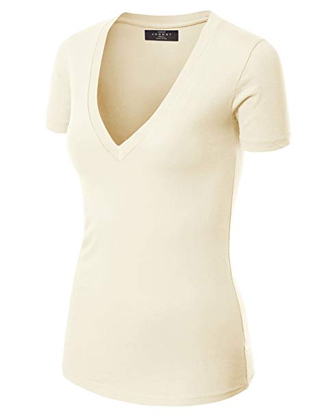 MBJ Womens Premium Basic Fitted Soft Short Sleeve Deep V Neck T Shirt - Made in USA