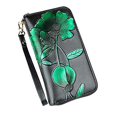 Women's RFID Blocking Leather Credit Card Holder Case Clutch Bag Wallet Large Ladies Wristlet Purses