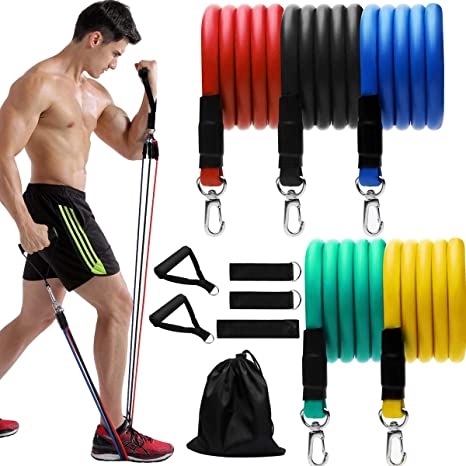 11 Pack Resistance Bands Set, Grentay Exercise Resistance Bands for Men and Women with Handles Door Anchor Ankle Straps,Resistance Loop Band and Workout Guide for Home Workouts, Including 5 Stackable