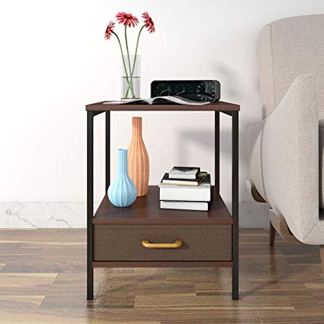 Lifewit 2-tier Side Table End Table, Nightstand with Drawer, Coffee Table for Bedroom Living Room, Modern Collection,Brown