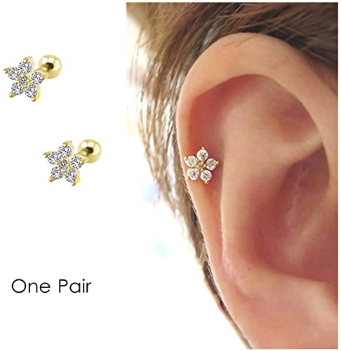Flower Cartilage Earring CZ Stud Mini Earrings Small Tragus Earring Dainty Barbell Ear Helix Conch Rook Piercing for Women Girls