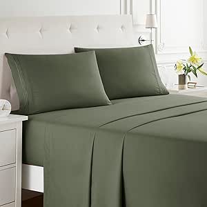 Nestl RV Short Queen Sheet Set- 4 Piece Bed Sheets for RV Short Queen Size Bed, Deep Pocket, Hotel Luxury, Extra Soft, Breathable and Cooling, Olive Green RV Short Queen Size Sheets