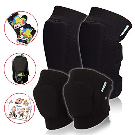 Innovative Soft Kids Knee And Elbow Pads Plus Bike Gloves | Toddler Protective Gear Set | Comfortable Breathable Safe | Roller-Skate, Skateboard, Rollerblade, BMX Knee Pads For Children Boys And Girls