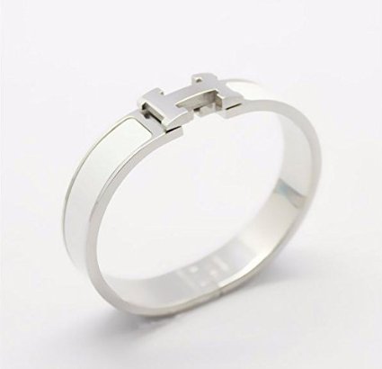 Buckle Bangle Clic Clac Bracelet H-shaped 12 mm. White- Silver