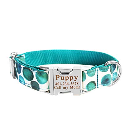 Smartyou Personalized Dog Collar, Engraved Metal Buckle Collar for Dog Name & Phone Number with Fully Adjustable Sizes XS/S/M/L/XL
