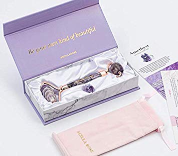 Jade Roller Amethyst Quartz 100% Superior & Natural for Facial Toning, Massage, Anti-Aging, Skin Firming, Face Slimming. Endorsed, Genuine and Authentic Beauty Tool of Finest Quality