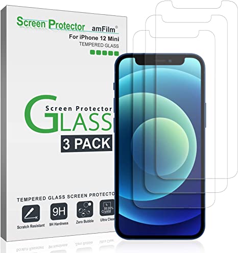 amFilm (3 Pack) iPhone 12 Mini Screen Protector Glass Film (2020) - Case Friendly (Easy Install) Tempered Glass Screen Protector for iPhone 12 Mini (5.4 Inch)