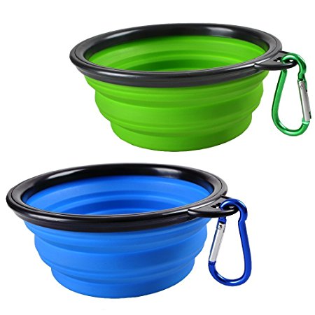 Sabuy Collapsible Pets Travel Bowl, Set of 2, Dog Pop-up Food Water Feeder Foldable Bowls with Carabiner Clip and a Gift
