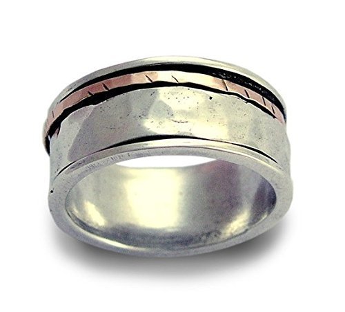 Artisanimpact Mens and womens wedding band Silver and gold wedding ring Boho chic jewelry two tone spinner meditation ring - I Love R1149F