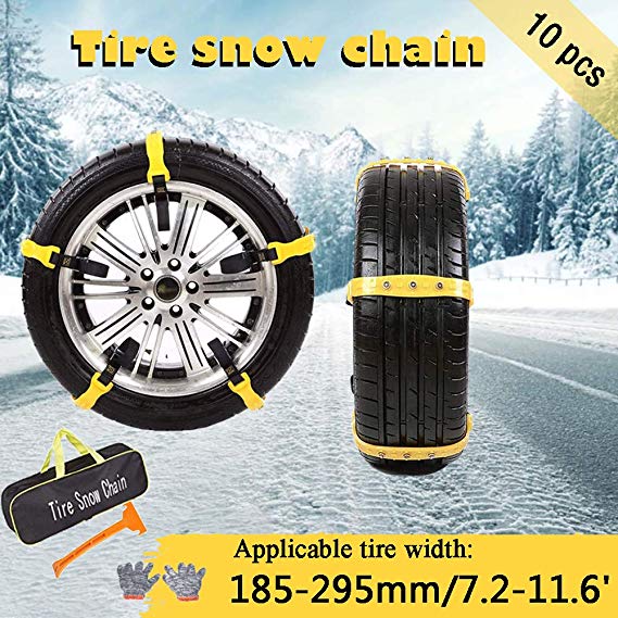 Yuanj Snow Chains for Car SUV Truck, Anti Slip Tire Chain Adjustable Snow Tire Cable Mergency Car Chains Fit for Tire Width 185-295mm/7.2-11.6'