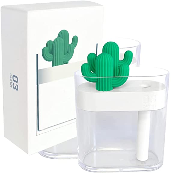 Eutuxia Mini Portable Cactus Bottle Caps Humidifier with USB Cable, Perfect for Home Office Car Airplane Bedroom Etc, Cool Soothing Mist & LED Mood Light